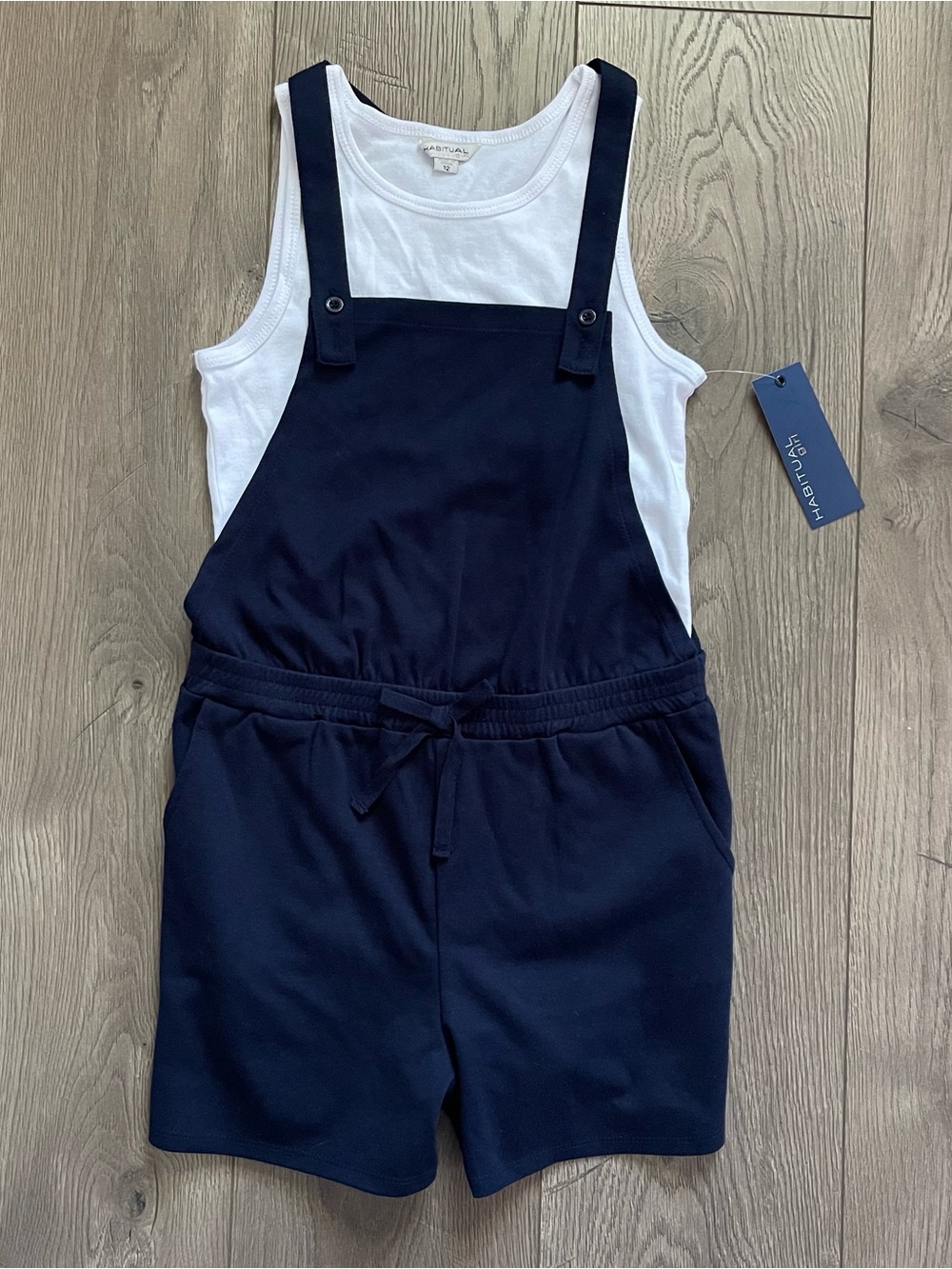 NWT Habitual Girl Navy Blue and White Size 12 Shortalls Romper Outfit